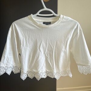 White Lace Trim Crop Top